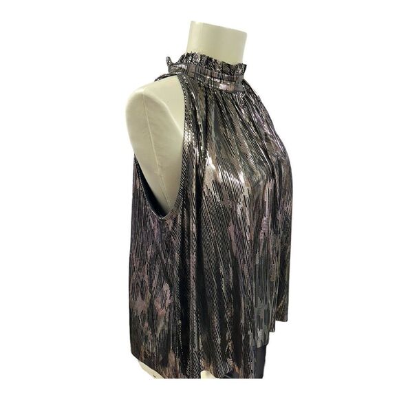 Altar'd State Black Gold Metallic Sleeveless Slinky Ruffle High Neck (XL) -NEW‎ - Picture 4 of 13